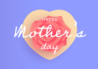 Top view of a Rose on a Heart on a flashy blue background for mothers day