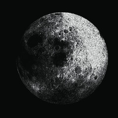 The moon glows in the dark black sky. Vector illustration in dotwork style. © local_doctor