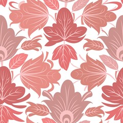 Fototapeta na wymiar Floral floral ornament. Seamless pattern. Pink leaves of strawberries and currants. Symbolic flat style. The illustration is isolated on a white background. Vector.