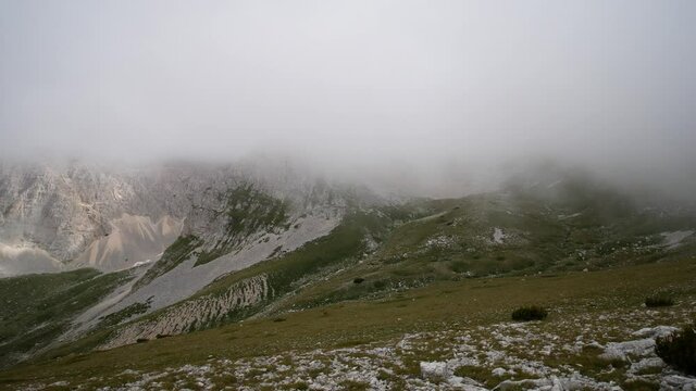 beautiful valley on Trekking to Mount Amaro in the Majella national park, the second highest peak of the Apennines. Maiella mountain massif, Abruzzo, L'Aquila.