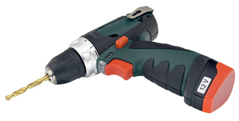 modern cordless drill on a white