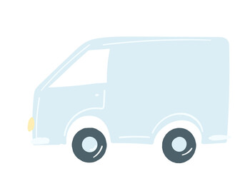 lorry van in blue. isolated car. hand drawn cartoon style, vector illustration. transportation of goods by van.