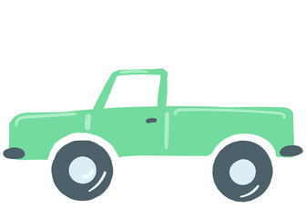 passenger car green color. isolated traffic element. hand drawn cartoon style vector illustration
