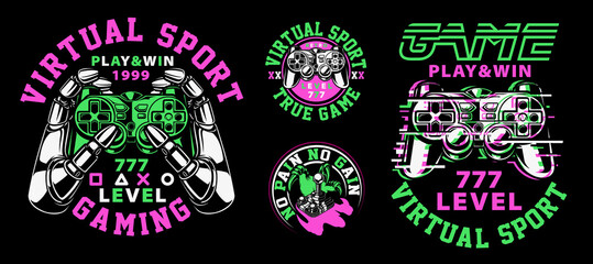 Set of vector illustrations on the gaming theme. Perfect for shirt prints, logos, and many others.
