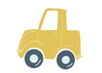 yellow sedan car. isolated car with a trunk. hand drawn cartoon style, vector illustration