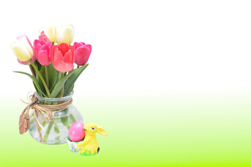 easter bouquet with tulips, tulip bouquet and hare