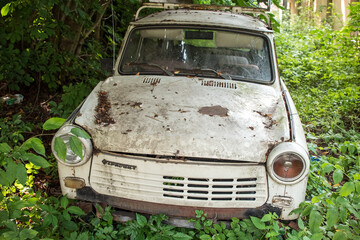 Old Trabant car stands in the garden