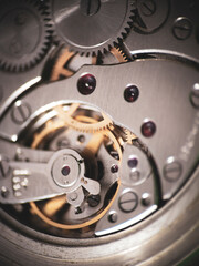 clockworks mechanism of old vintage watch. macro shot