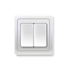 Switch with double buttons. Electric power connector of square shape for light production vector illustration. Modern realistic household device isolated on white background