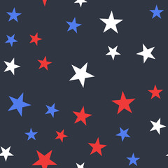 Fototapeta premium White, Red and Blue Stars with Dots Seamless Pattern