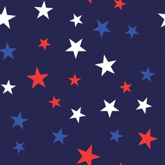 White, Red and Blue Stars with Dots Seamless Pattern
