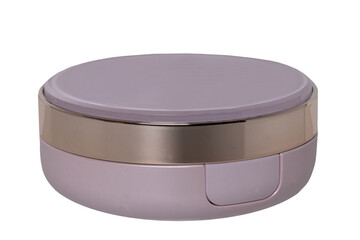 Cosmetic products isolated. Close-up of a gold and pink container with cosmetic night cream with a skin care product for face or other product with a empty label isolated on a white background. Macro.