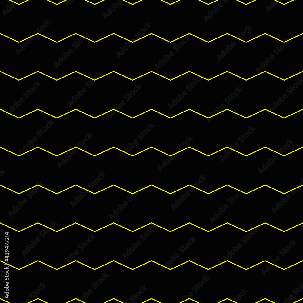 Poster Zig zag seamless lines. Yellow lines and black background.