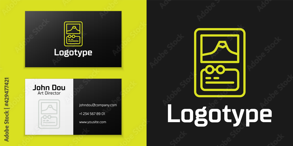 Poster logotype line card game collection icon isolated on black background. fantasy ui kit with magic item