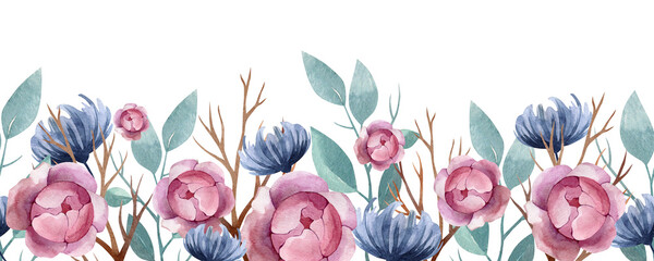 watercolor seamless border beautiful plants and flowers