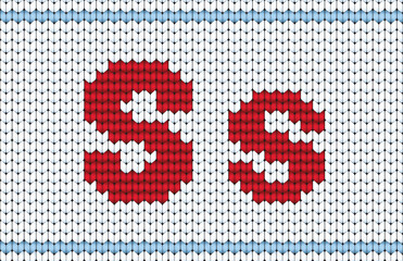 Vector knitted alphabet. Red characters on white background