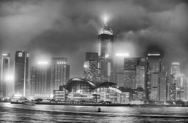 HONG KONG - MAY 2014: Night colors of Hong Kong Downtown Skyscrapers