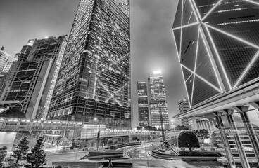 HONG KONG - MAY 2014: Night colors of Hong Kong Downtown Skyscrapers