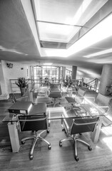 Office cabinet with modern desktop and chairs. meeting with company leaders