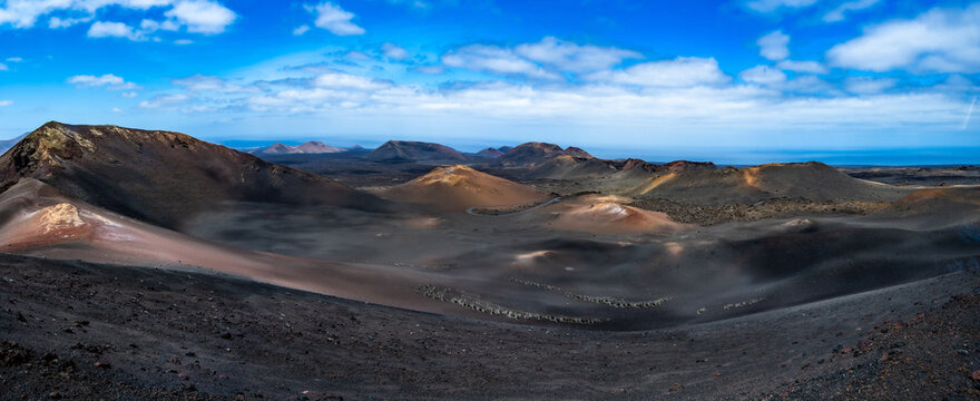 panorama of the volcano mountains in lanzarote timanfaya