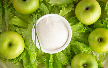collagen and salad with apples. White on a green