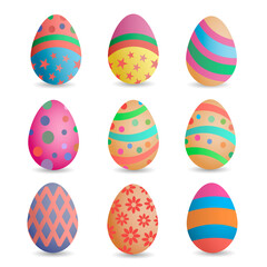 Multicolored Easter eggs. Easter eggs. Happy Easter card. Easter eggs on a white background.