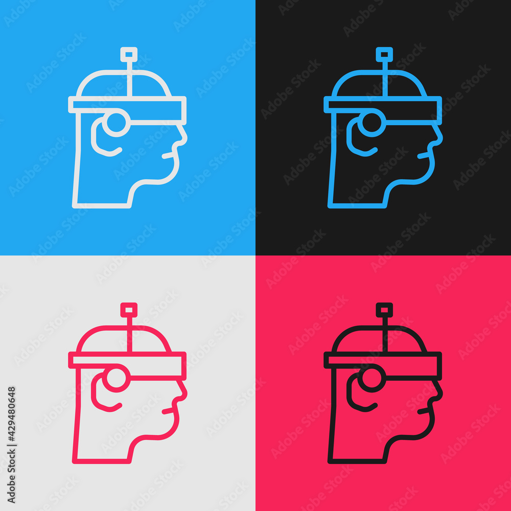 Poster pop art line smart glasses mounted on spectacles icon isolated on color background. wearable electro