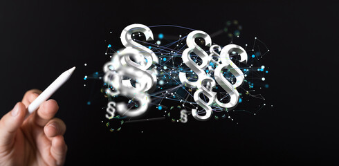 Law paragraph digital hologram background 3D rendering