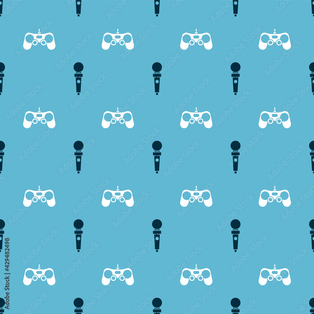 Poster set joystick for arcade machine and gamepad on seamless pattern. vector