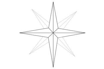 Obraz premium Wind rose style star in black and white with straight lines on white background.