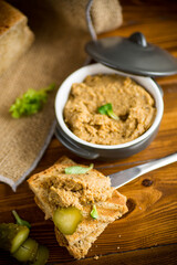 fried buckwheat croutons with cooked homemade pate
