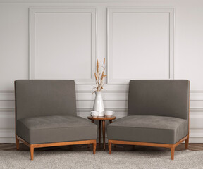 interior, mock up poster frame in modern interior background, living room, Scandinavian style, 3D render, 3D illustration