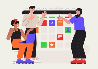 Effective time management. Team manage tasks, events, plan strategy, schedule or organize business meetings in calendar or online mobile and computer application. Corporate developempent. To do list.