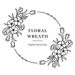 Vector Floral Wreath, Flower circle monogram, Spring floral frame