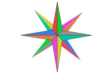 Colorful Wind rose style star with straight lines on white background.