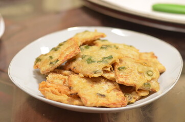 Fried tempeh or tempe (traditional Indonesian soy product)