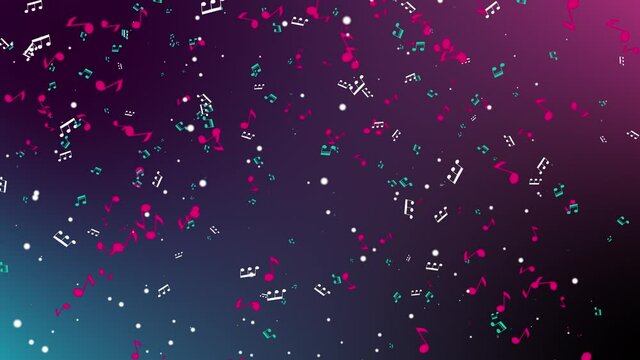 Randomly flying notes in the tiktok style. Social network color scheme. Youth background .Ukraine April 21, Dnipro, 2021