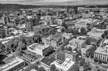 PORTLAND, OR - AUGUST 18, 2017: Aerial view of city skyline