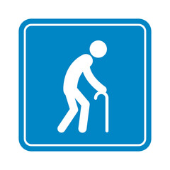 Old man with a cane, detailed blue icon for public transport isolated on the white