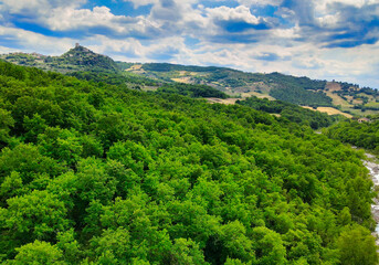 Fototapeta na wymiar Aerial view of Tuscany Hills in spring season