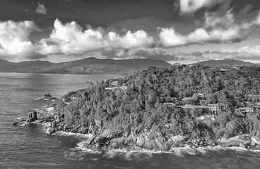 Anse La Liberte' in Mahe', Seychelles. Amazing aerial view from drone
