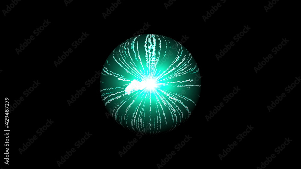 Poster bright wriggling 3d render stripes flowing around world ball. accumulation energy means rays of ligh