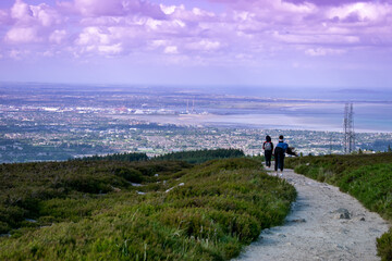 Fototapeta premium A view of Dublin from Fairycastle on three rock Mountain. Hiking in the Dublin mountains