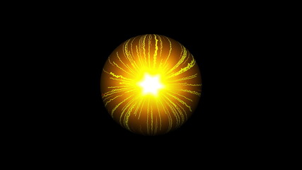 Bright wriggling 3d render stripes flowing around world ball. Accumulation energy means rays of light connecting in center round planet. Digital node of futuristic web.