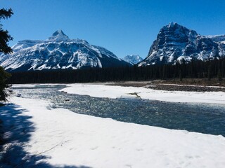 Scenic Jasper National park with perfect blue skies 