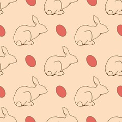 Seamless pattern with rabbits in a cartoon style, line art. Background for the design of the cover, product packaging, advertising banner, postcard, printing on textiles