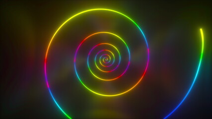 Thin wriggling line in 3d render of square rotating tunnel. Glowing energy plasma swirl with flickering dynamic vortex flash. Delicate futuristic stripe in whirlpool tracery.
