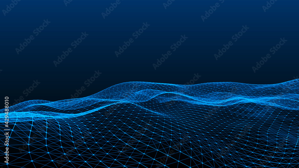 Poster big data visualization. abstract wave. digital background. 3d rendering.