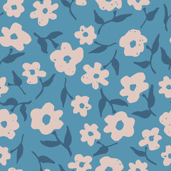 Seamless floral pattern with cute flowers. Creative blooming spring texture. Hand drawn vector illustration great for fabric surface design, textile, background, prints.