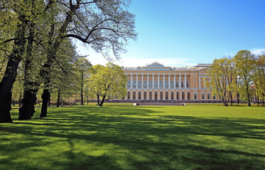 View of the building of the Russian Museum from the park in St. Petersburg